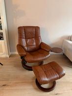 Luxe Stressless Draaifauteuil Leder Batick Caramel & hocker, Ophalen, Gebruikt, 75 tot 100 cm, Leer