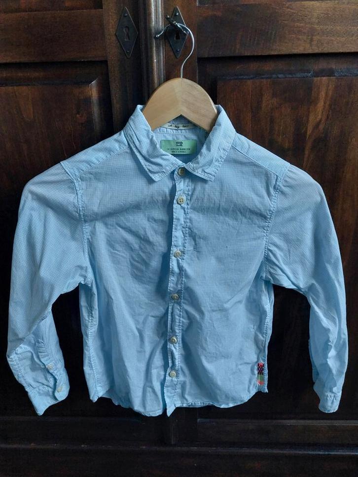 Scotch & Soda Shrunk lichtblauw/wit geruit overhemd 128, Kinderen en Baby's, Kinderkleding | Maat 128, Gebruikt, Jongen of Meisje