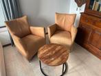 Twee leren stoeltjes, Huis en Inrichting, Fauteuils, Ophalen, Gebruikt, 50 tot 75 cm, Leer