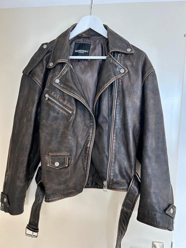 Leren bikerjack dames Goosecraft maat M, Kleding | Dames, Jassen | Winter, Zo goed als nieuw, Maat 38/40 (M), Bruin, Ophalen of Verzenden
