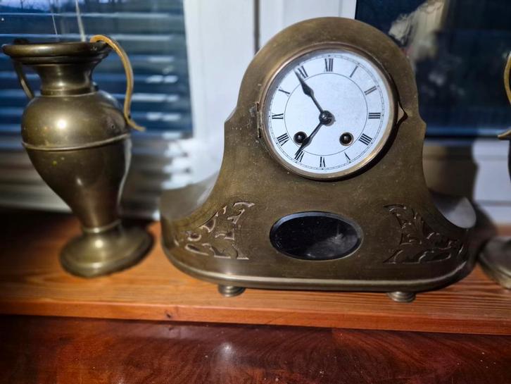 Antieke Franse Mantelklok met Garnituur, Antiek en Kunst, Antiek | Klokken, Ophalen of Verzenden