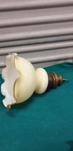 Hanglamp, vintage, van messing, hout en glas, Huis en Inrichting, Lampen | Hanglampen, Ophalen of Verzenden, 'T Olde Gre-j, Info@toldegrej.nl