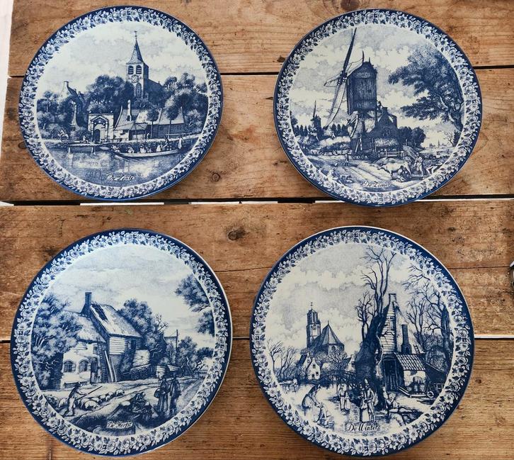 4 Borden Delft Blauw - De 4 Seizoenen in prijs verlaagd!!, Antiek en Kunst, Antiek | Wandborden en Tegels, Ophalen of Verzenden