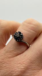 Z484 Prachtige zilveren ring blauwe saffier (verstelbaar), Sieraden, Tassen en Uiterlijk, Antieke sieraden, Ophalen of Verzenden