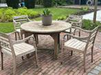 Teakhouten tuintafel met vier stoelen, Tuin en Terras, Tuinsets en Loungesets, Ophalen of Verzenden, Gebruikt, Teakhout