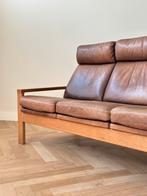 Vintage bank Deens design brutalist bruin leer jaren 60/70, Ophalen, Gebruikt, 150 tot 200 cm, Vintage