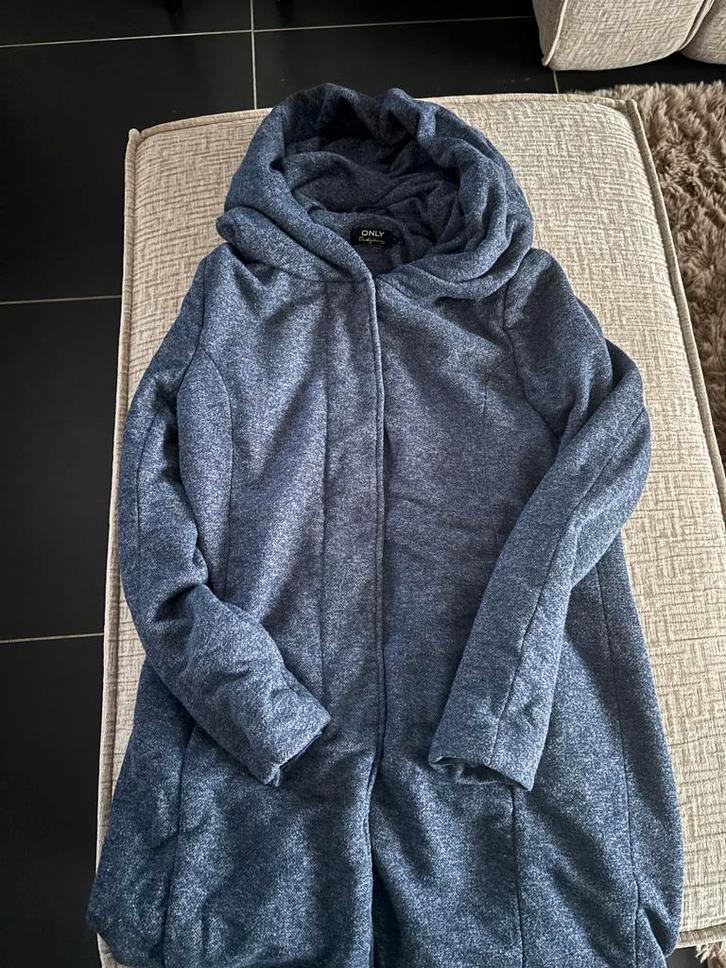 Blauwe gemêleerde damesjas - Maat L, Kleding | Dames, Jassen | Winter, Zo goed als nieuw, Maat 42/44 (L), Blauw, Ophalen of Verzenden