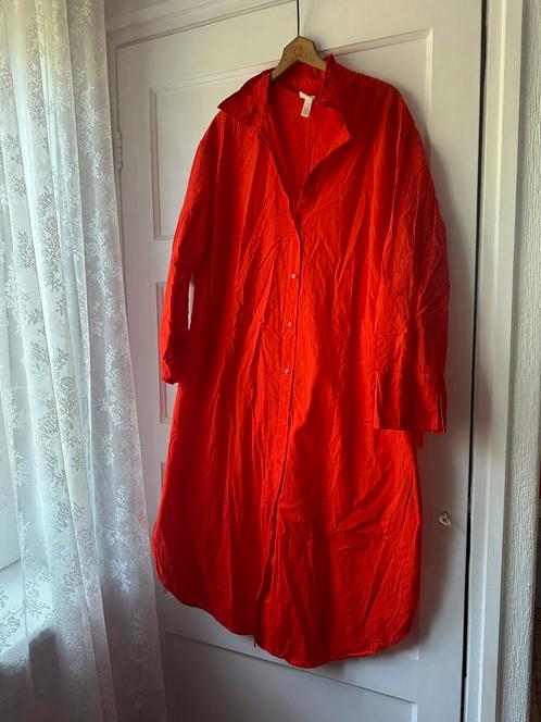 Diep oranje zomerse katoenen doorknoop jurk H&M XL 44 46, Kleding | Dames, Jurken, Zo goed als nieuw, Maat 42/44 (L), Oranje, Onder de knie