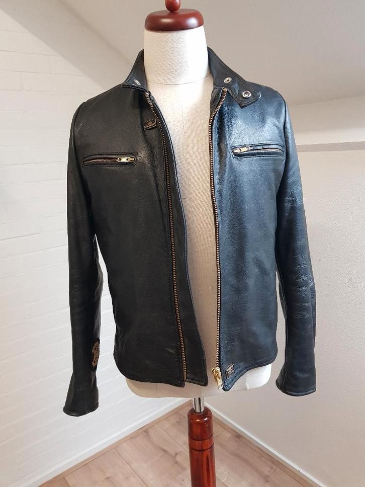 Aangeboden: Vintage Horshide Leren motorjas, Kleding | Heren, Jassen | Winter, Gedragen, Overige maten, Zwart, Ophalen of Verzenden