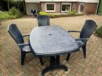 Jardin tafel en 3 stoelen en 2 kussens, Tuin en Terras, Tuinsets en Loungesets, Ophalen, Kunststof, Gebruikt, 3 zitplaatsen