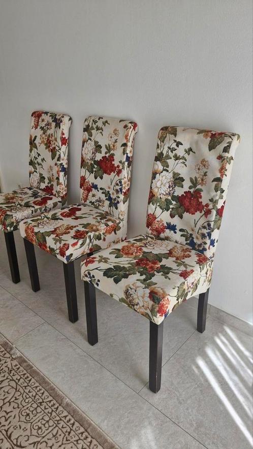 6x Bloemmotief Stoelen, Huis en Inrichting, Stoelen, Gebruikt, Vijf, Zes of meer stoelen, Hout, Stof, Overige kleuren, Ophalen