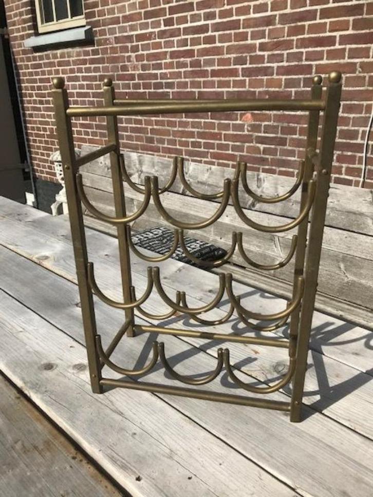 wijnrek Hollywood Regency style messing rek wijn, Huis en Inrichting, Woonaccessoires | Wijnrekken, Gebruikt, Minder dan 50 cm