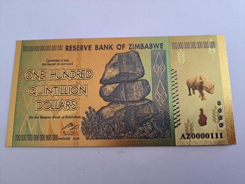 BILJET -ZIMBABWE - GOUDFOLIE-100 QUINTILLILION DOLLARS (228), Postzegels en Munten, Bankbiljetten | Afrika, Los biljet, Zimbabwe