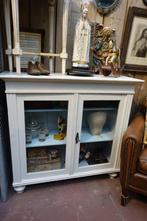 Vitrine kast wit/blauw, Ophalen, 50 tot 100 cm, Minder dan 100 cm, Grenenhout