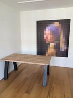Massief eiken houten tafel met stalen poten, Huis en Inrichting, Tafels | Eettafels, Ophalen, 200 cm of meer, Zo goed als nieuw