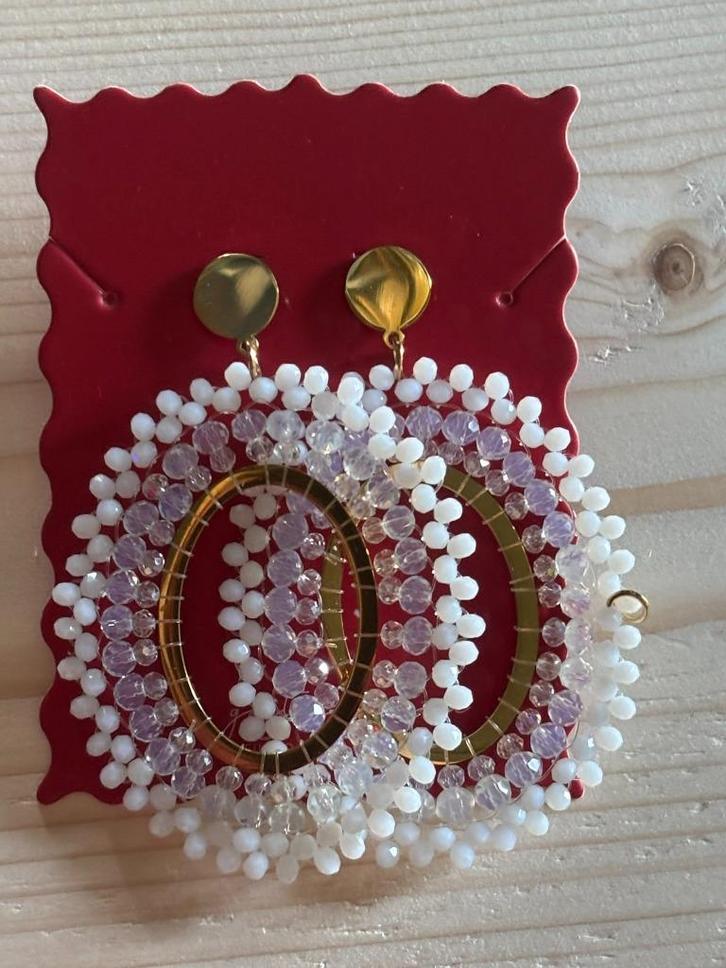 Nieuw! Statement oorbellen / Ovaal / goudkleurig - wit, Sieraden, Tassen en Uiterlijk, Oorbellen, Nieuw, Overige materialen, Wit