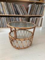 Vintage rotan en glazen salontafel van Rohé Noordwolde, 1950, Ophalen, Gebruikt, 50 tot 100 cm, Rond