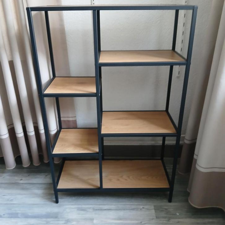 Stalen Wandrek/Open Kast met Houten Planken Zgan, Huis en Inrichting, Kasten | Stellingkasten, Zo goed als nieuw, Ophalen