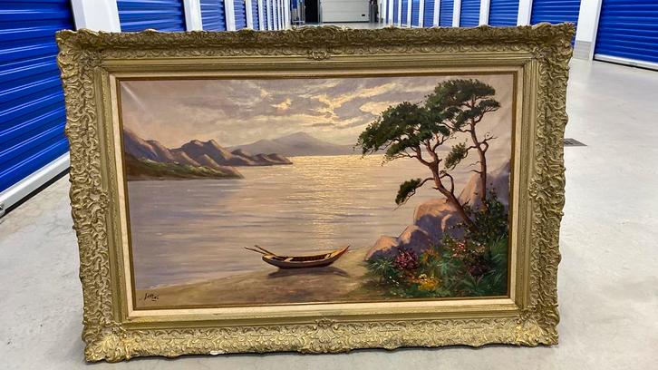 Schilderij: Landschap met boot, Antiek en Kunst, Kunst | Schilderijen | Klassiek, Ophalen