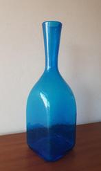 Vintage vaas blauw glas mondgeblazen 38 x 11 x 11, Blauw, Ophalen of Verzenden, Minder dan 50 cm, Glas