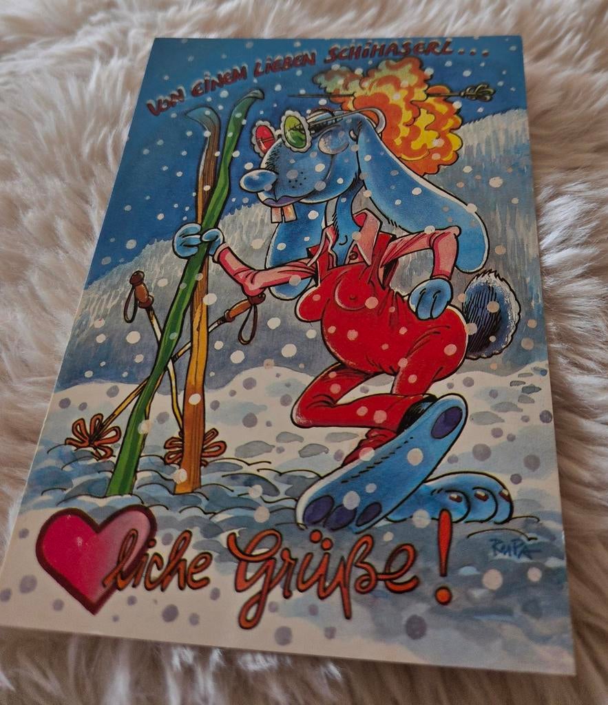 Sexy blauw konijn op ski's - Humor, Verzamelen, Ansichtkaarten | Themakaarten, Verzenden, 1980 tot heden, Ongelopen, Overige thema's