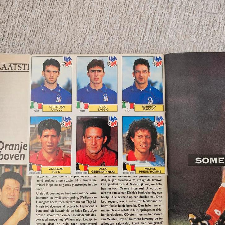 Panini WK 1994 Stickervel - Baggio, Preud'Homme, Verzamelen, Sportartikelen en Voetbal, Gebruikt, Poster, Plaatje of Sticker, Buitenlandse clubs