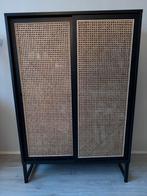 Mooie rotan kast met schuifdeuren - Zwart/Eiken, Antiek en Kunst, Ophalen