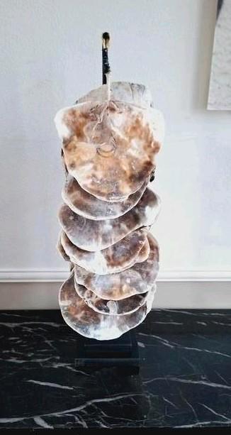 Taupe kleurige schelpenketting ornament op zwarte voet ibiza, Huis en Inrichting, Woonaccessoires | Overige, Nieuw, Ophalen of Verzenden