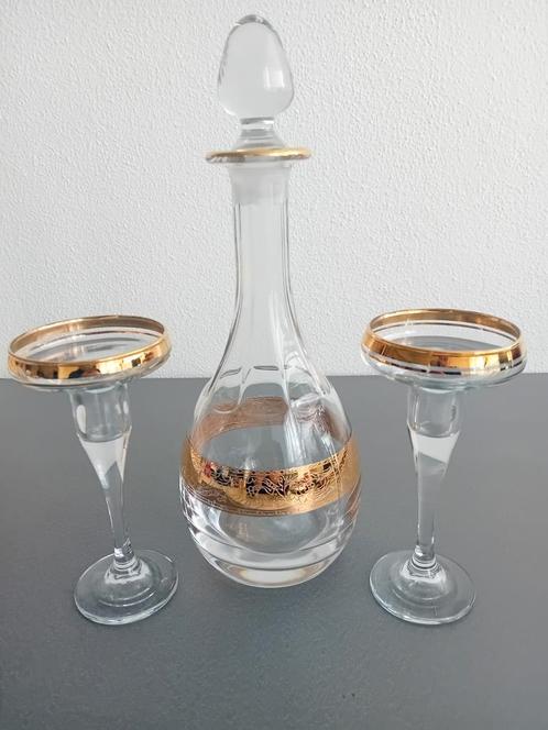Cristal Murano goud ingelegde Karaf + drinkglazen, Antiek en Kunst, Antiek | Glas en Kristal, Ophalen of Verzenden