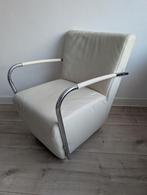 2 stuks Koinor design fauteuil  model Jan (wit leer, chroom), Huis en Inrichting, Ophalen, Zo goed als nieuw, 50 tot 75 cm, Leer