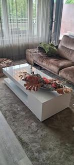 Witte salontafel met glas, Huis en Inrichting, Tafels | Salontafels, Ophalen, Gebruikt, 100 tot 150 cm, 50 tot 100 cm