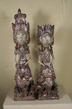 Stel antiek Balinees polychroom houten beelden Bali, Ophalen of Verzenden