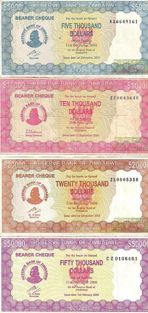 ZIMBABWE 5000 - TEN - TWENTY - FIFTY DOLLARS, Postzegels en Munten, Bankbiljetten | Europa | Niet-Eurobiljetten, Overige landen