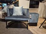 Fauteuils en poef velvet blauw, Ophalen, Nieuw, Minder dan 4 stoelen
