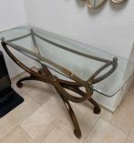 Tafel, Huis en Inrichting, Tafels | Sidetables, 100 tot 150 cm, Glas tafel met messing poten., Ophalen of Verzenden, Glas