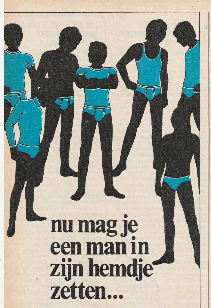 Retro reclame 1975 Avion heren ondergoed fleurig blauw, Verzenden, Overige typen