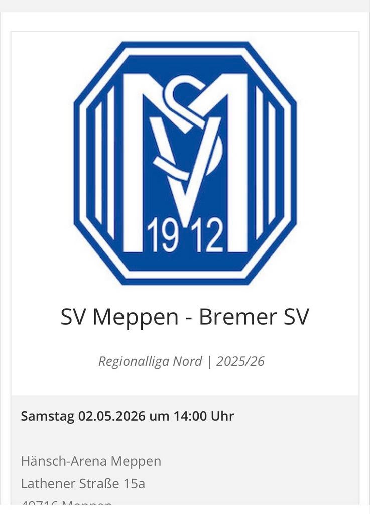 Tickets kampioens wedstijd SV Meppen, Twee personen, Mei