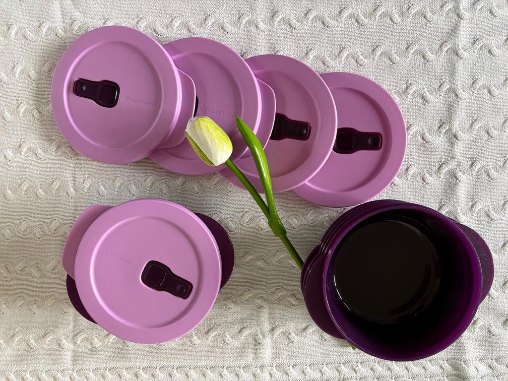 Tupperware crystal wave magnetron/diepvries 5 stuks, Ophalen of Verzenden, Zo goed als nieuw, Paars, Schaal