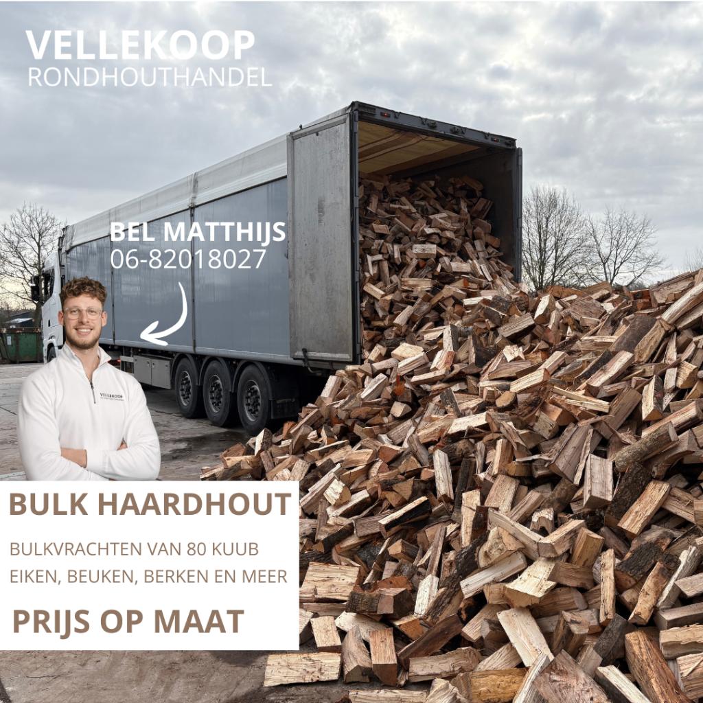 HAARDHOUT LEVERBAAR: mix eik, beuk en es, Tuin en Terras, Haardhout, 6 m³ of meer, Verzenden, Beukenhout, Blokken