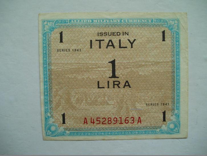 1015. Italië, AMC 1 lira 1943 WW II., Postzegels en Munten, Bankbiljetten | Europa | Niet-Eurobiljetten, Los biljet, Italië, Verzenden