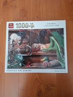 King Puzzel 1000 Stukjes - Puppies on Stairs, Ophalen of Verzenden, 500 t/m 1500 stukjes, Gebruikt, Legpuzzel
