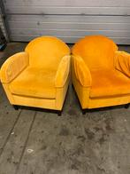 Vintage fauteuils in geel ribfluweel - Set van 2, Huis en Inrichting, Ophalen, Gebruikt, Stof, 75 tot 100 cm