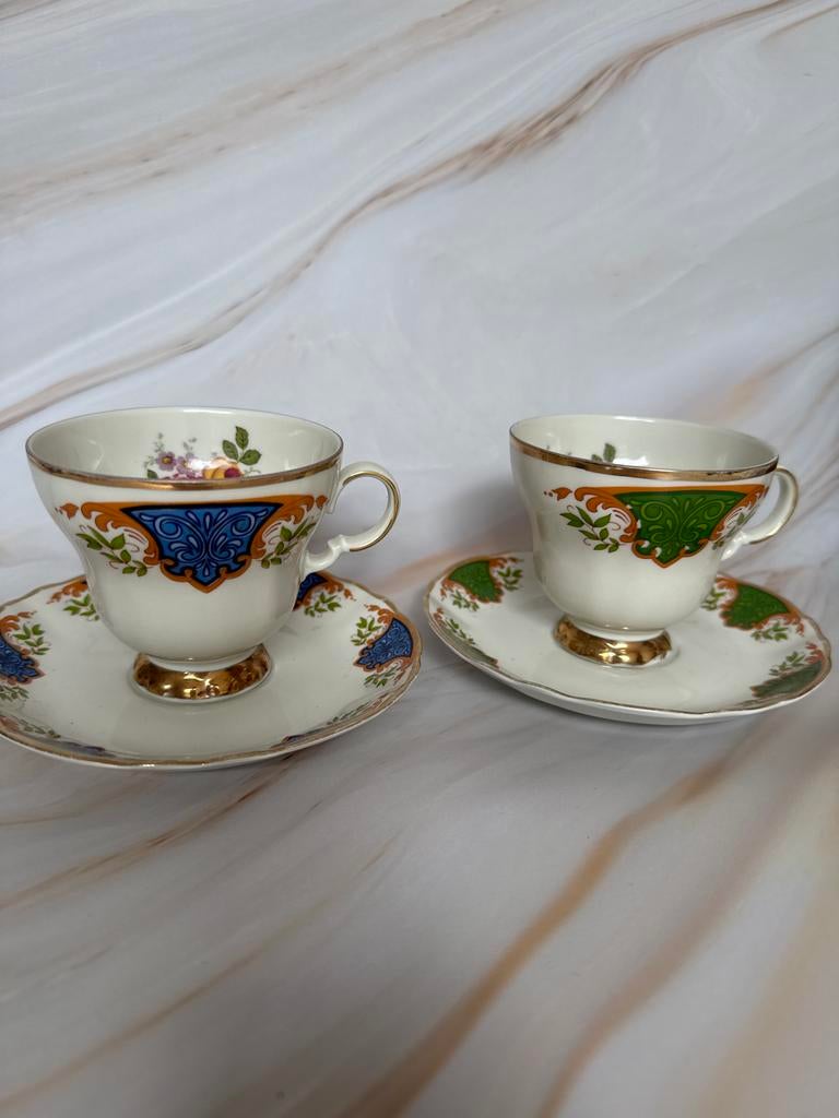 Royal Winterling Bavaria kop en schotel set - blauw en groen, Antiek en Kunst, Antiek | Porselein, Ophalen of Verzenden