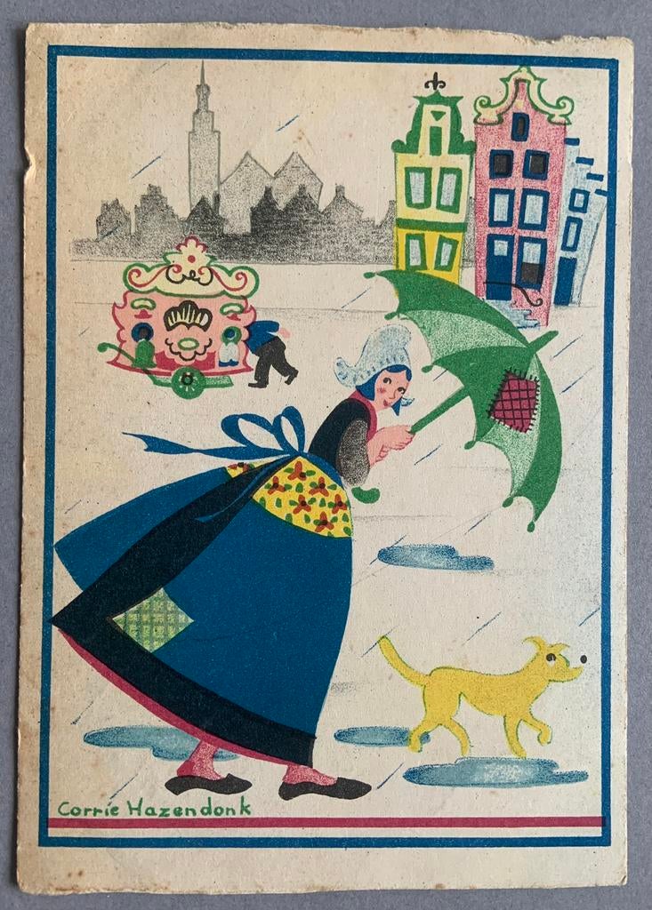 Mooie geillustreerde ansichtkaart Volendam, Corrie Hazendonk, Verzamelen, Ophalen of Verzenden, 1920 tot 1940, Gelopen