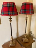 T.K. twee schemerlampen met Koperen voet en ovalen kap, Huis en Inrichting, Lampen | Tafellampen, Ophalen of Verzenden, Gebruikt