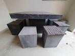 Betonnen tuinset: tafel, 8 stoelen + kussens, Tuin en Terras, Tuintafels, Ophalen of Verzenden, Zo goed als nieuw, Rechthoekig