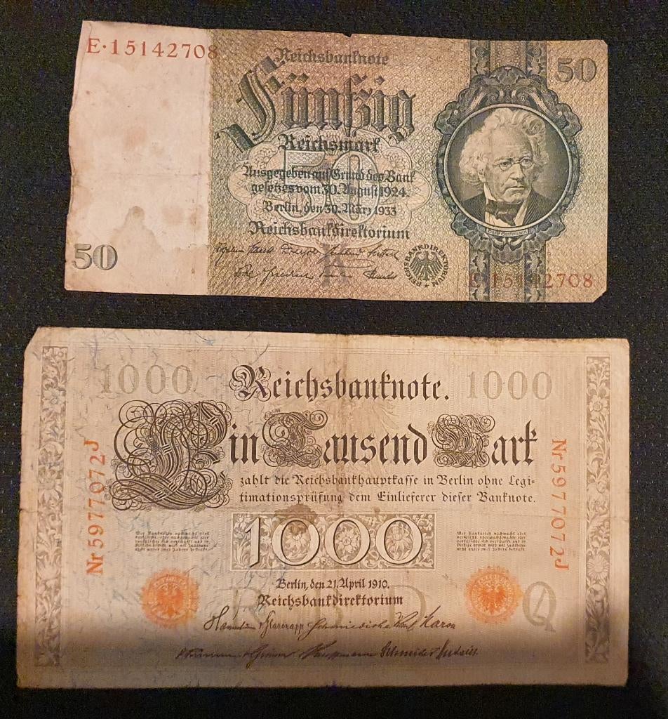 Twee oude Duitse bankbiljetten, Ophalen of Verzenden, Duitsland, Setje