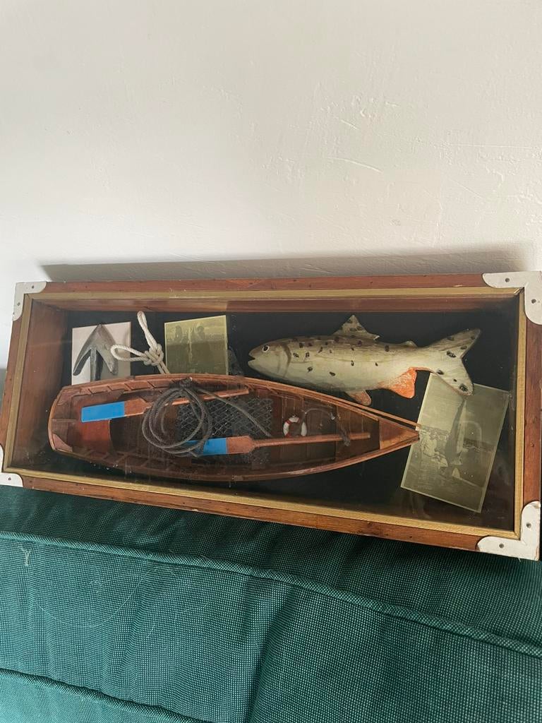 Oude vitrine maritiem zee /strand, Antiek en Kunst, Kunst | Schilderijen | Klassiek, Ophalen of Verzenden