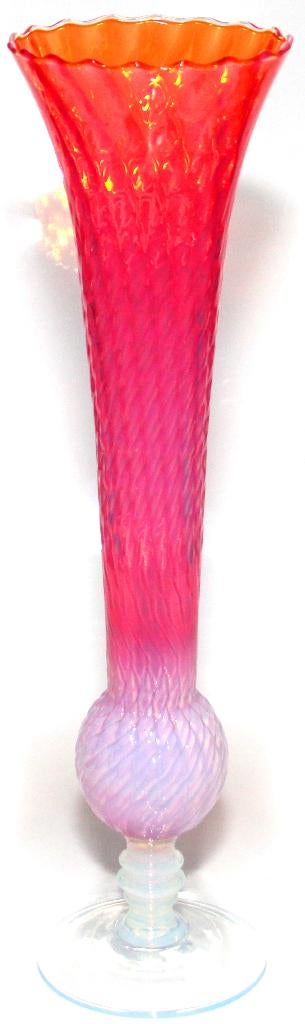 Prachtige Antieke Murano Oranje Roze Opaal Glas Trompetvaas, Ophalen of Verzenden