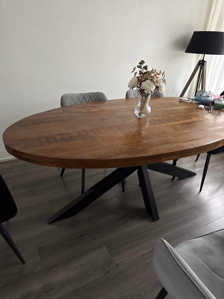 Ovale eettafel +salon tafel met zwart metalen onderstel, Huis en Inrichting, Tafels | Eettafels, Zo goed als nieuw, Vijf personen of meer